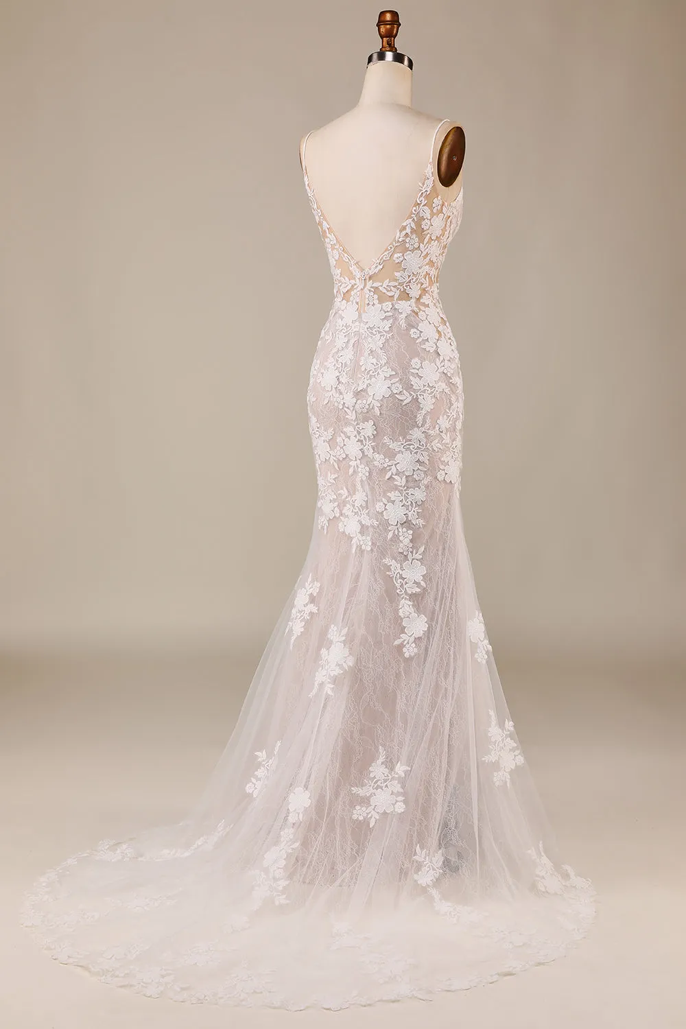 Affascinante sirena Spaghetti Cinghie avorio lungo abito da sposa con pizzo