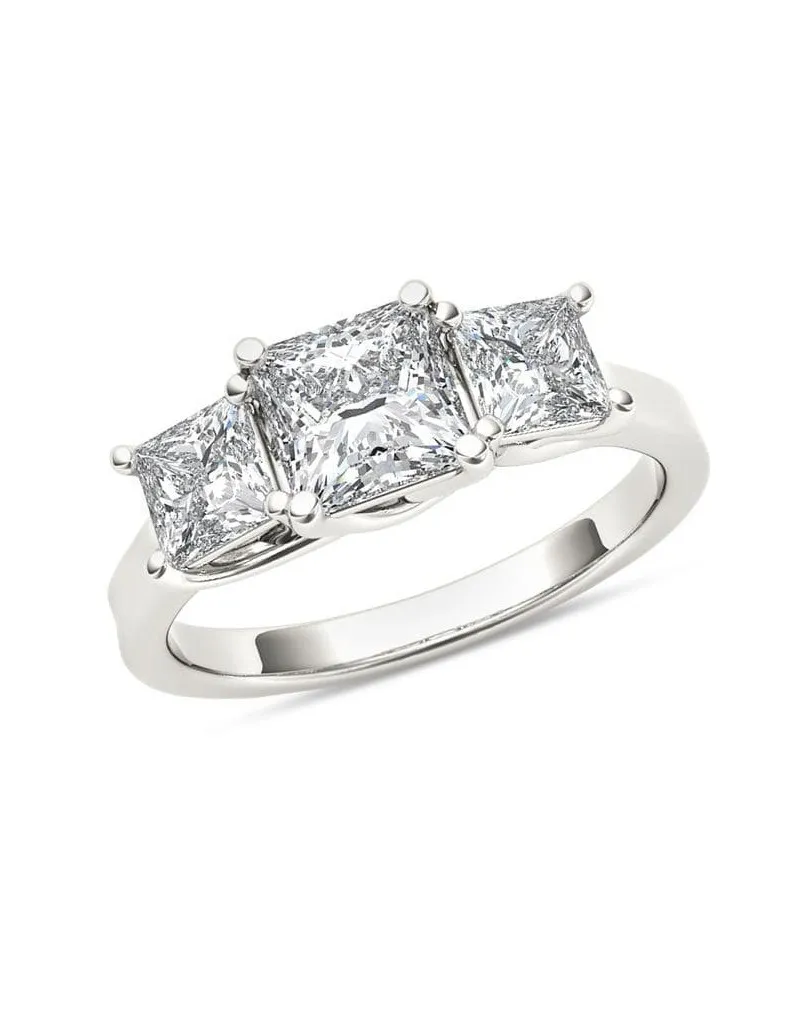 Anello Trilogy Con Diamanti Princess 1 carato in Oro Bianco 18k
