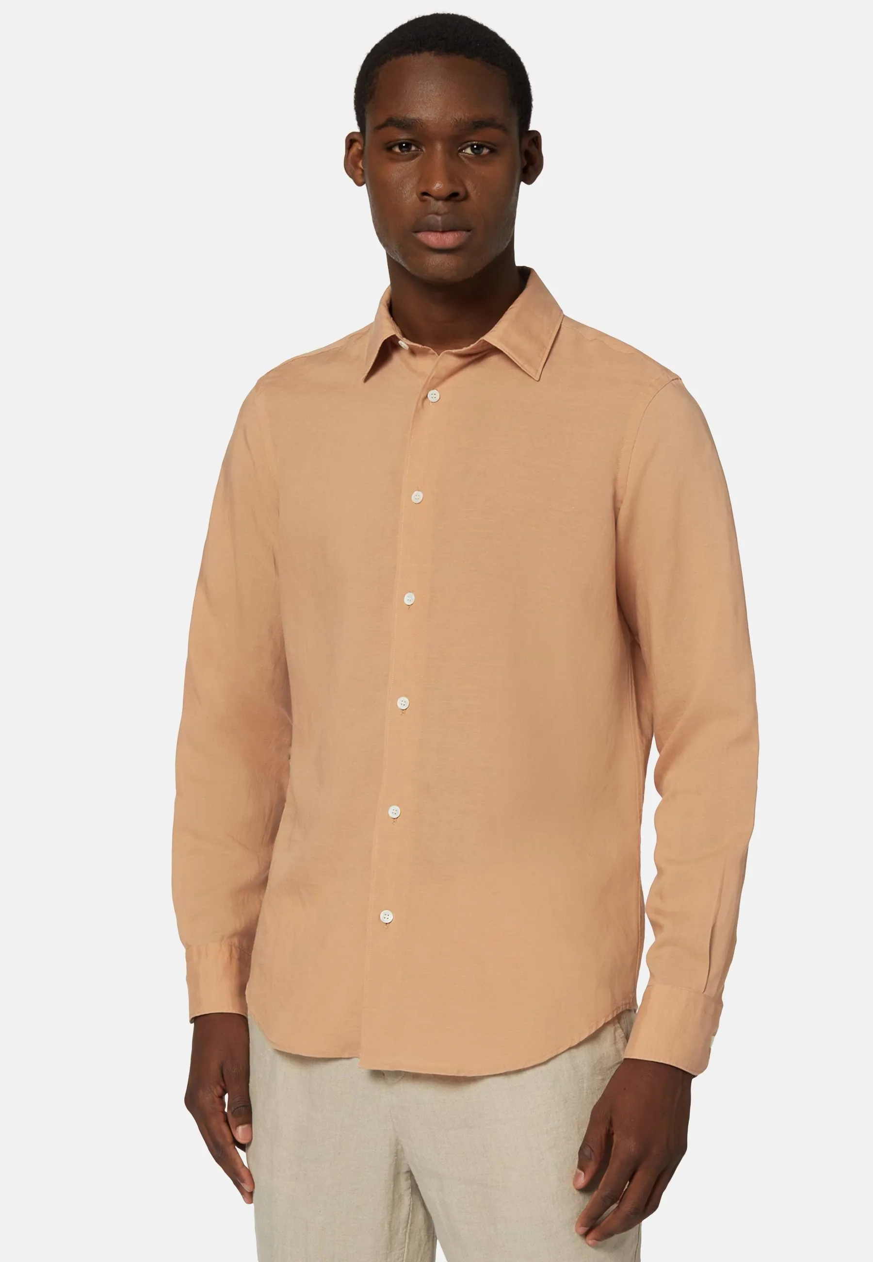 Camicia Arancione In Tencel Lino Regular Fit