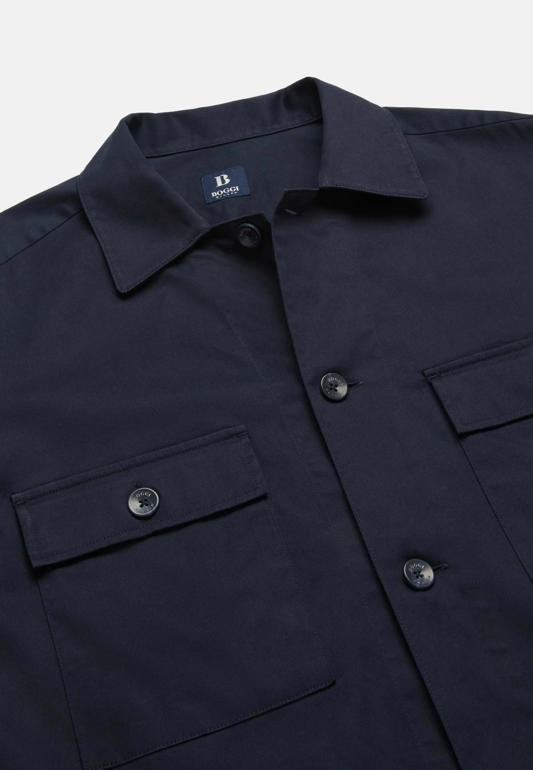 Camicia Over Camp Navy In Cotone Tencel