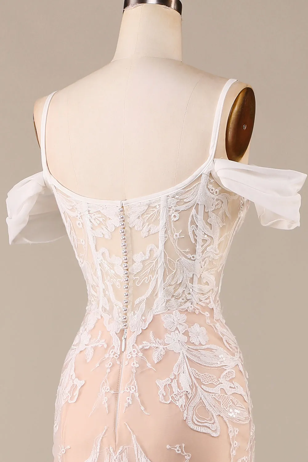 Champagne Mermaid lungo abito da sposa con pizzo