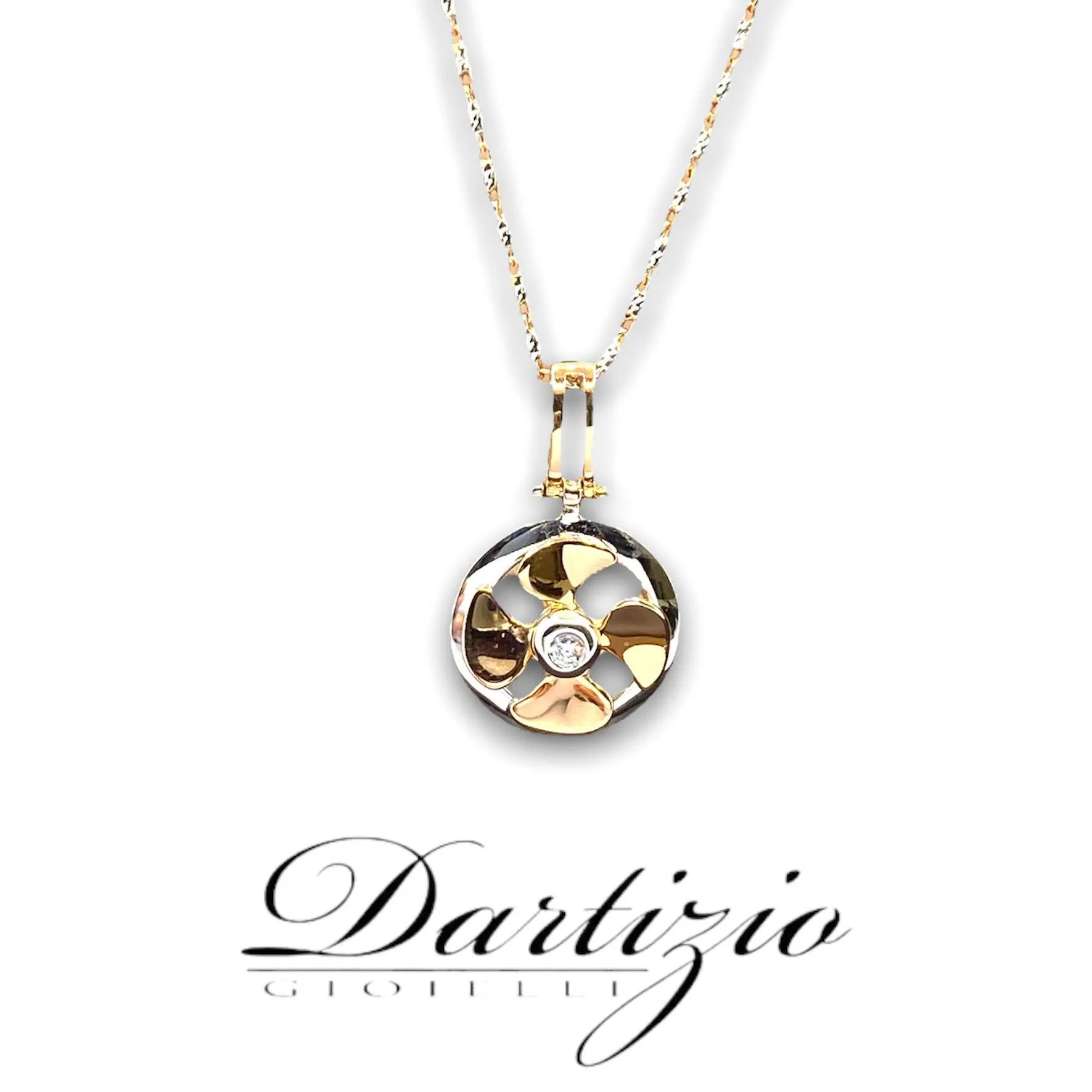 Collana Con Elica in Oro Bianco e Rosè e Brillante