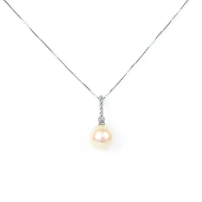 Collana donna con ciondolo di perla e zirconi  in oro bianco