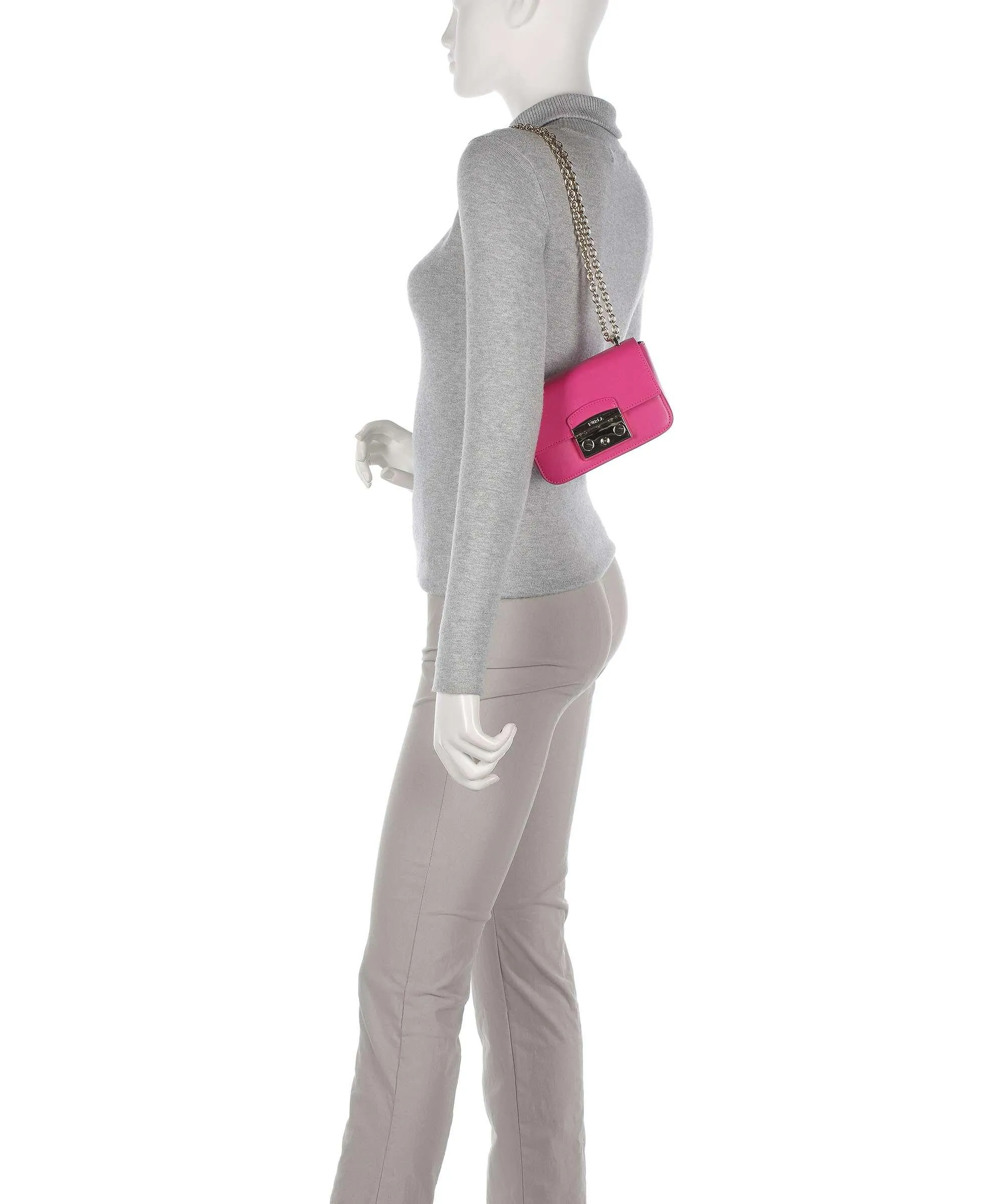  Furla Metropolis Mini Borsa a spalla pelle a grana fine pink  