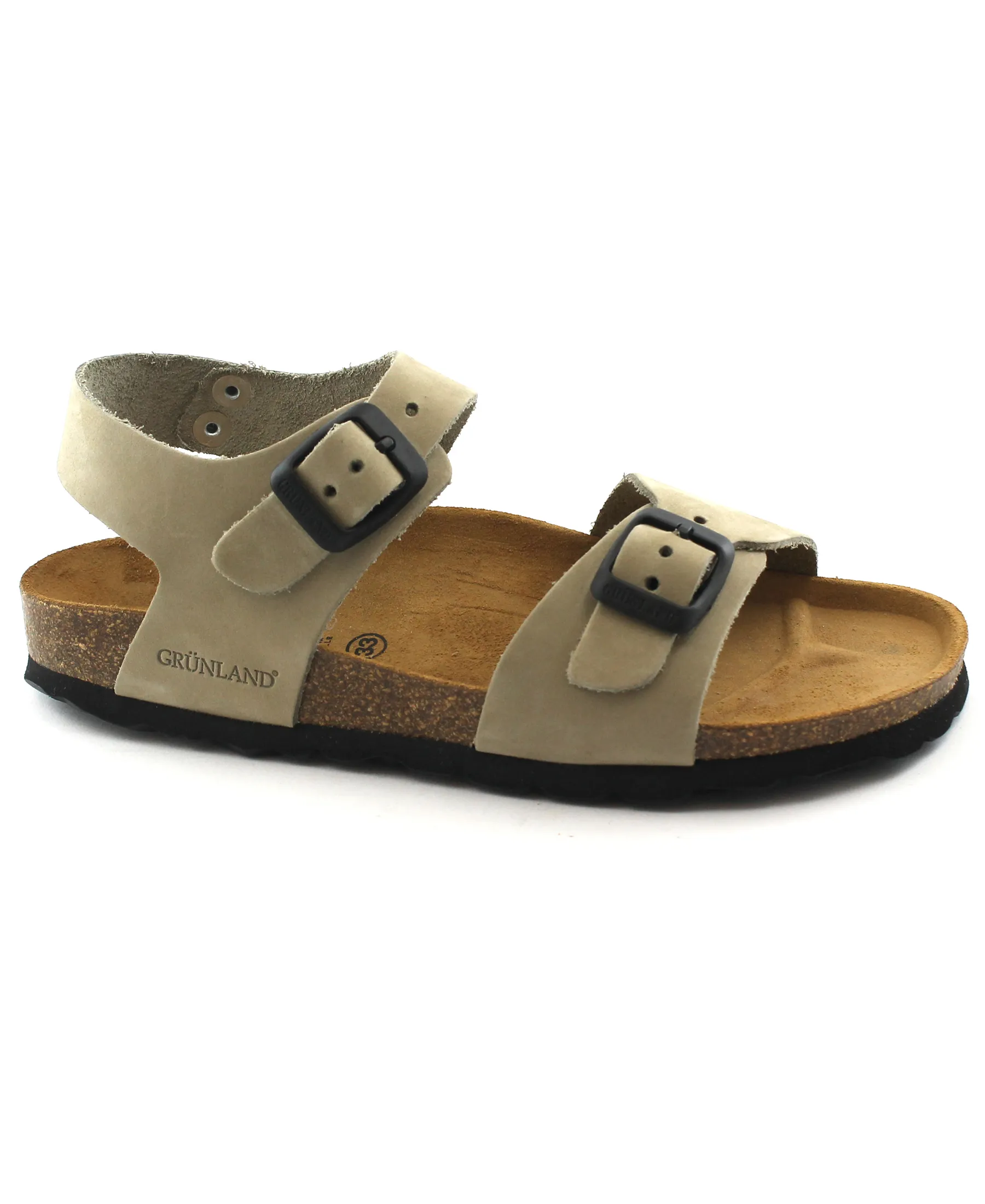 GRUNLAND LUCE SB0205 32/38 kaki beige sandali bambino birk fibbie pelle