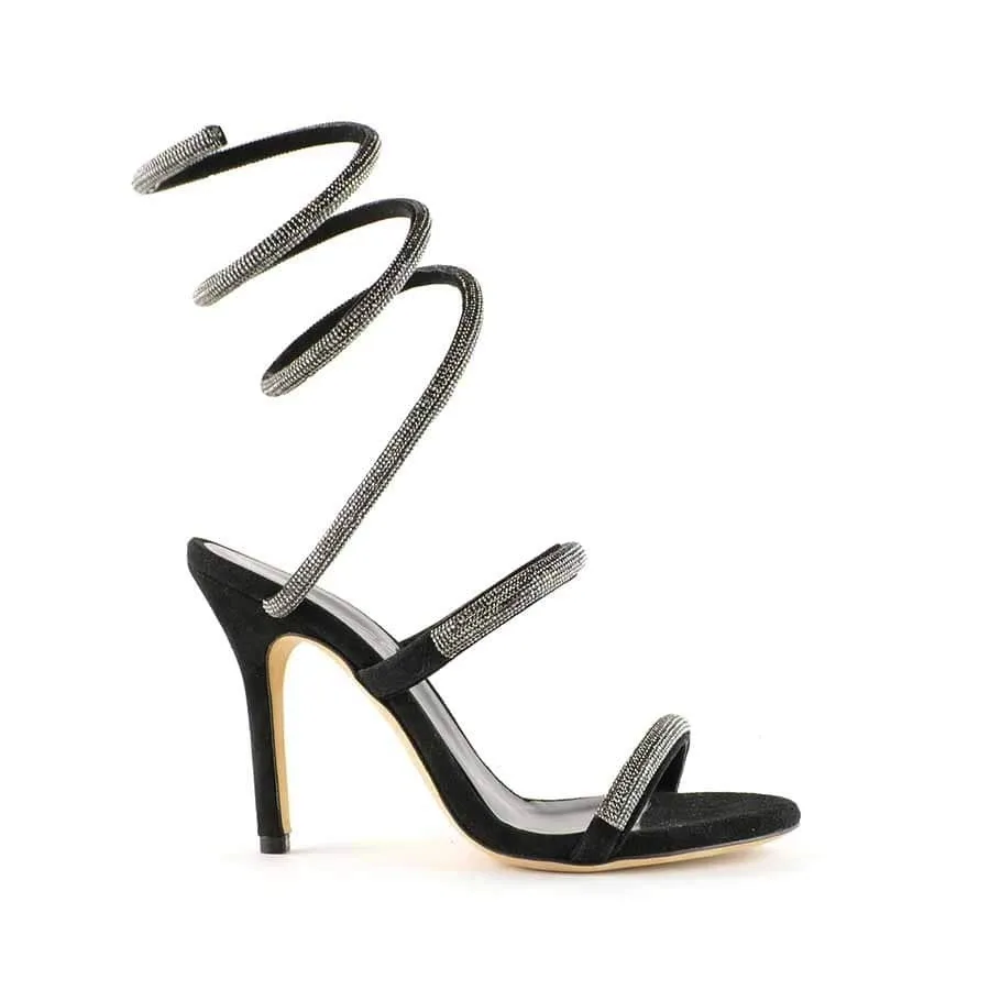 Rago collection sandalo tacco nero strass swarovski