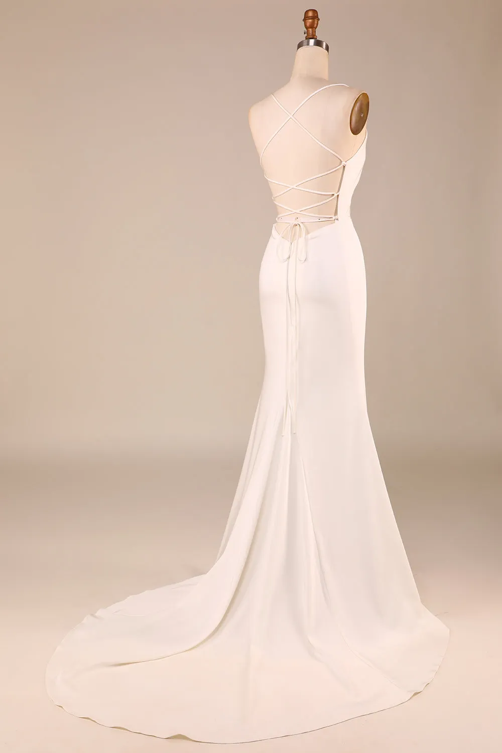 Semplice avorio sirena Boho lungo abito da sposa