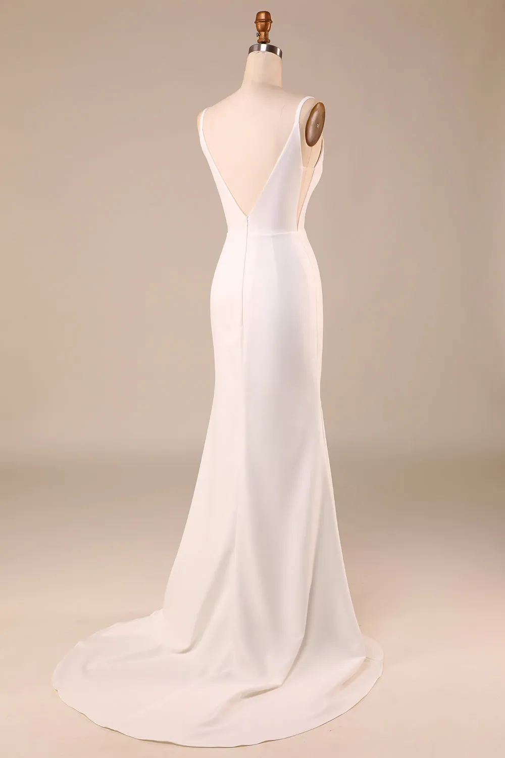 Semplice avorio sirena senza schienale lungo abito da sposa con spacco