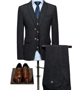 Uomo Primavera e autunno Business Casual Line Pattern Suit Manica lunga 3 pezzi Slim Fit Large Size M 6xl Nuovo spacco posterior