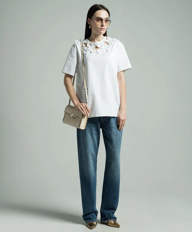 Valentino T-shirt bianca con applicazione floreale Hibiscus 4B0MG23D8LE