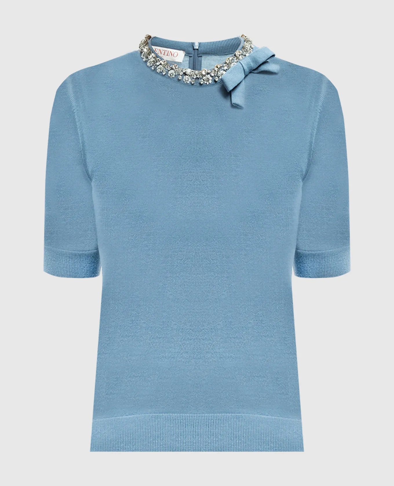 Valentino Top blu in lana con cristalli 5B3KC58Y8SU