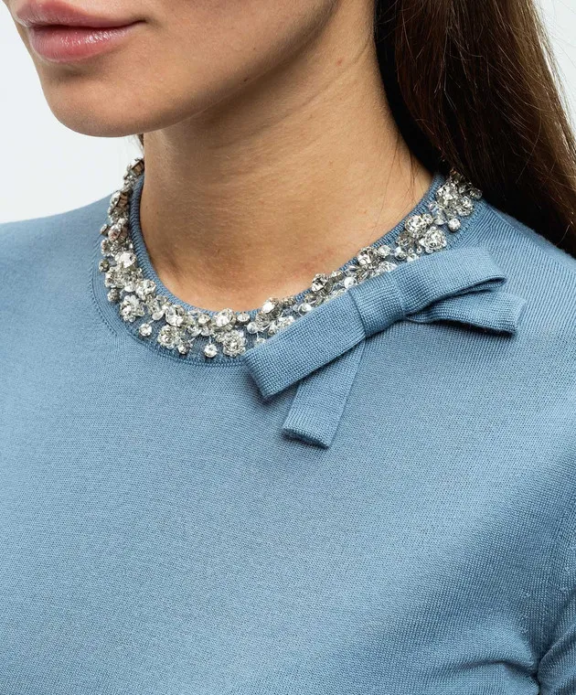 Valentino Top blu in lana con cristalli 5B3KC58Y8SU