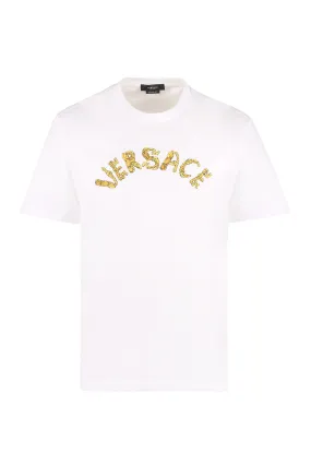 Versace T-shirt in cotone con logo ricamato